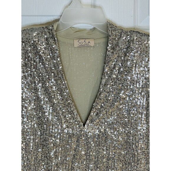 Sofia Lux Champagne Sequin Dress OS One Size Fits 4-14 Made In Italy Retail $195 - Picture 4 of 12